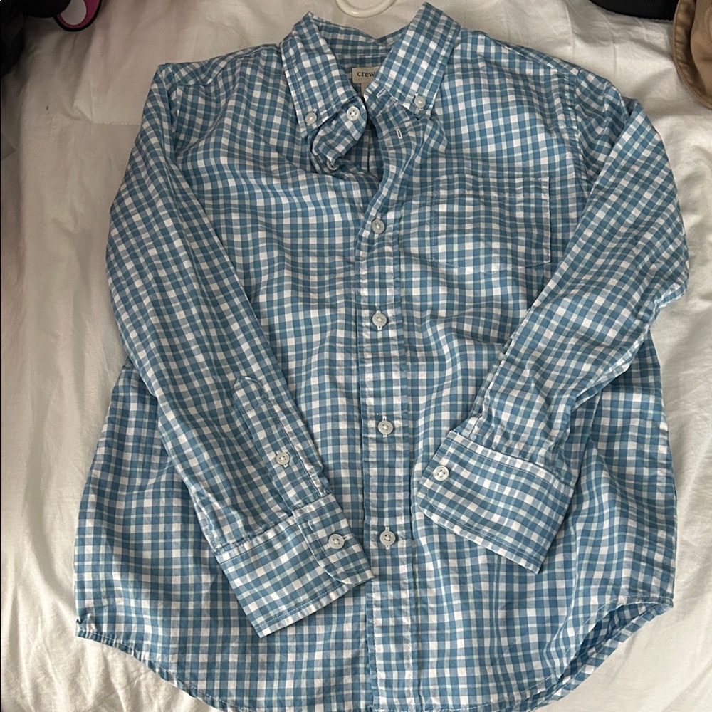 J. Crew Kids Blue and White Checkered Button Down Shirt